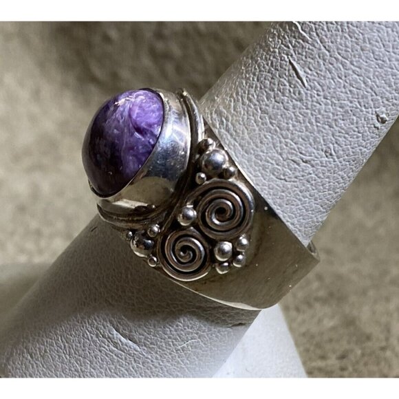 Sterling Silver & Charoite Oval Hi-Dome Stone Ring By Sajen Jewelry Bali Sz. 9 1 - Picture 7 of 10